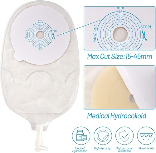 Miniatura 3 de 10 bolsas de urostomía, bolsa de estoma de una pieza para orina anti-reflujo de urrostomía proveedores, bolsa drenable de 0.591-1.772 in para el