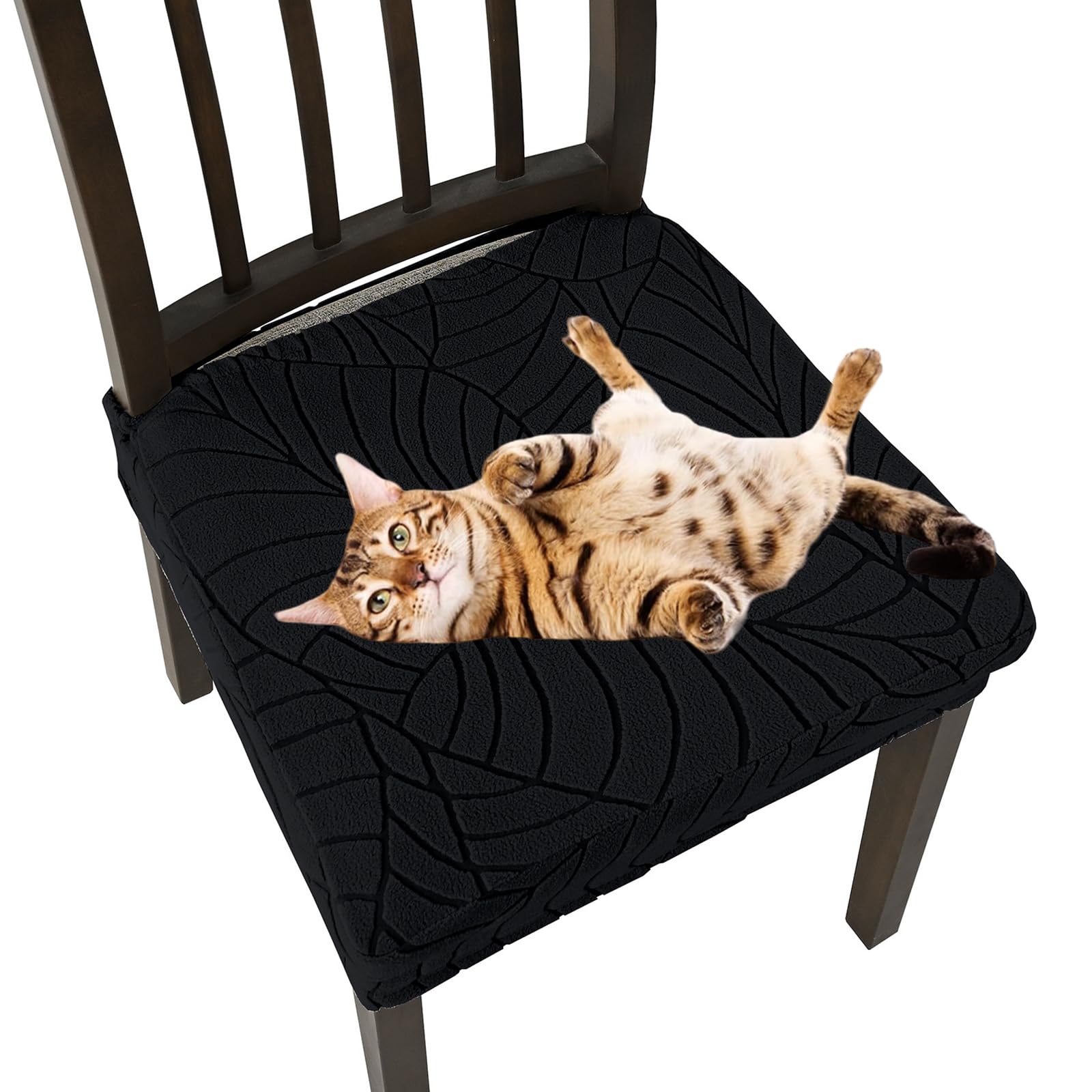 Housses de chaise de salle à manger extensibles au design épuré noir antidérapant - Lot de 6