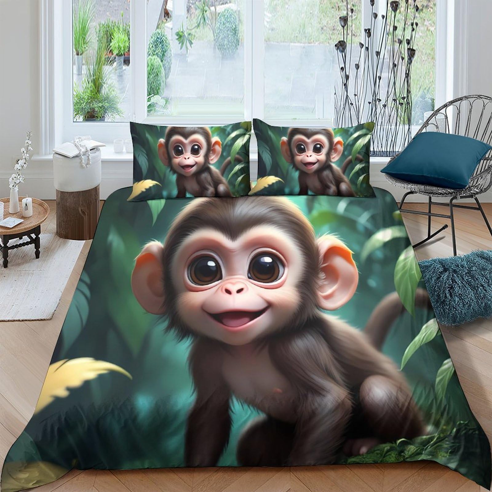 Ctjqhvkz Style-6 3D Printed Cartoon Monkey Fitted Sheet Microfiber Soft Jungle Leaves Mattress Cover For Bedroom Dorm Decor Easy Care Single（135X200cm）