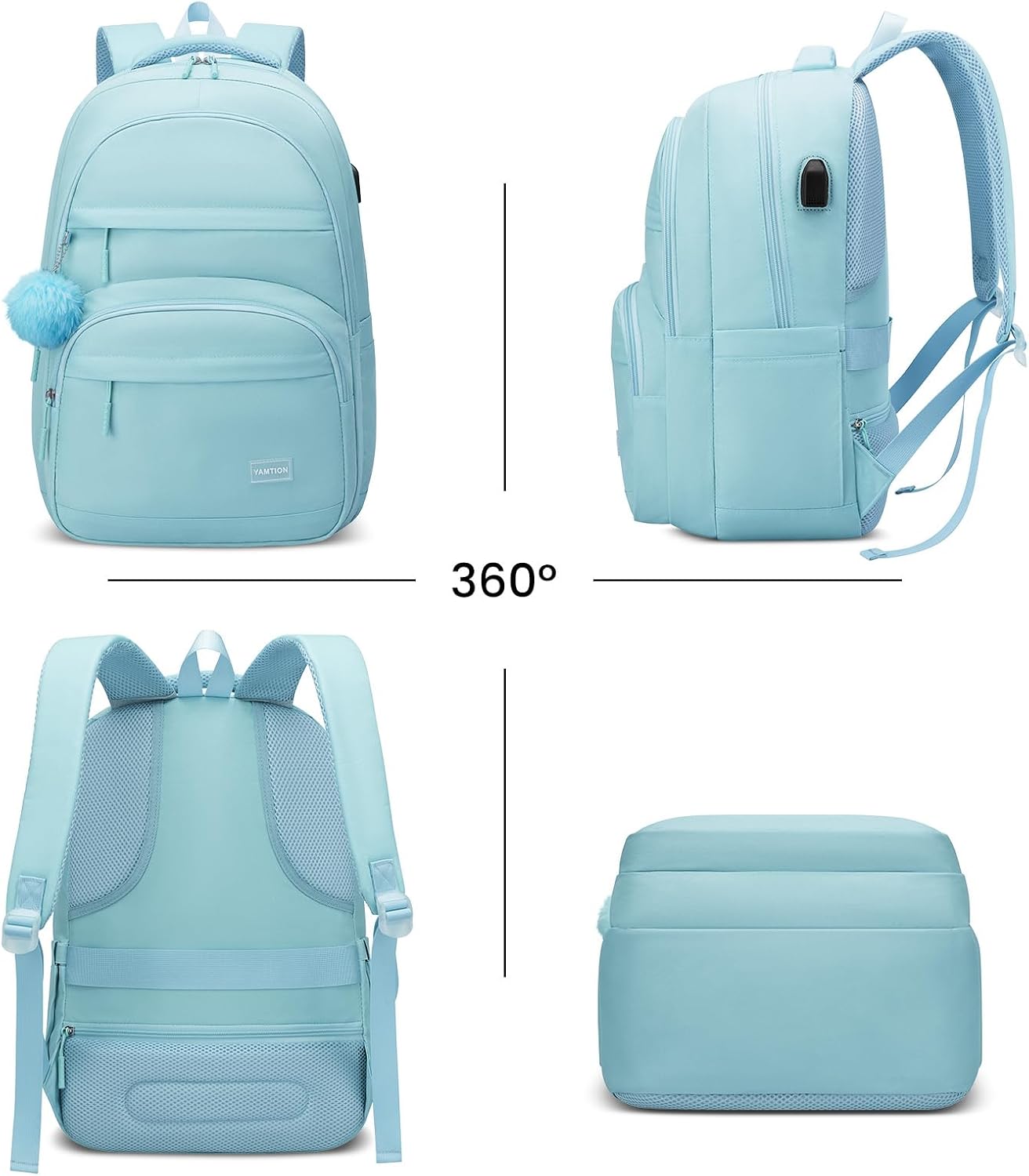 YAMTION School Backpack for Teen Girls & College Students,Large Capacity Laptop Backpack Bookbag for School Travel,Blue image 5