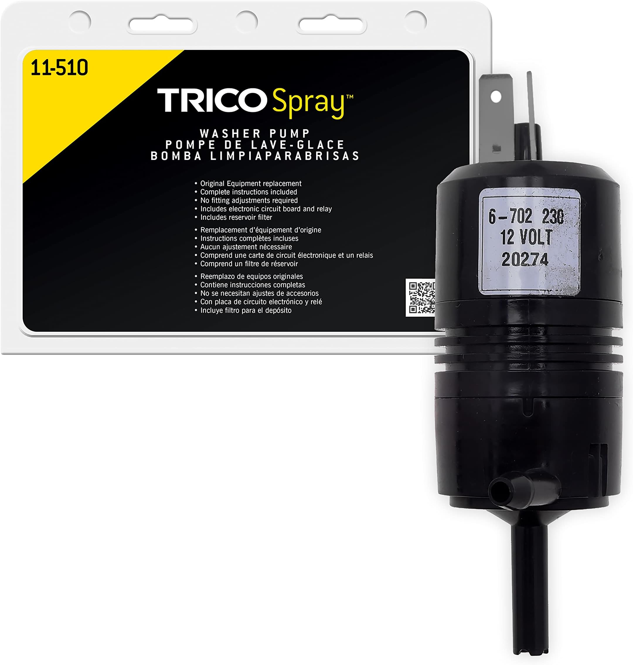 TRICO Spray Windshield Washer Pump (11-510) Fits Select Chevrolet, GMC, Jaguar, Pontiac, and Volkswagen Model Years