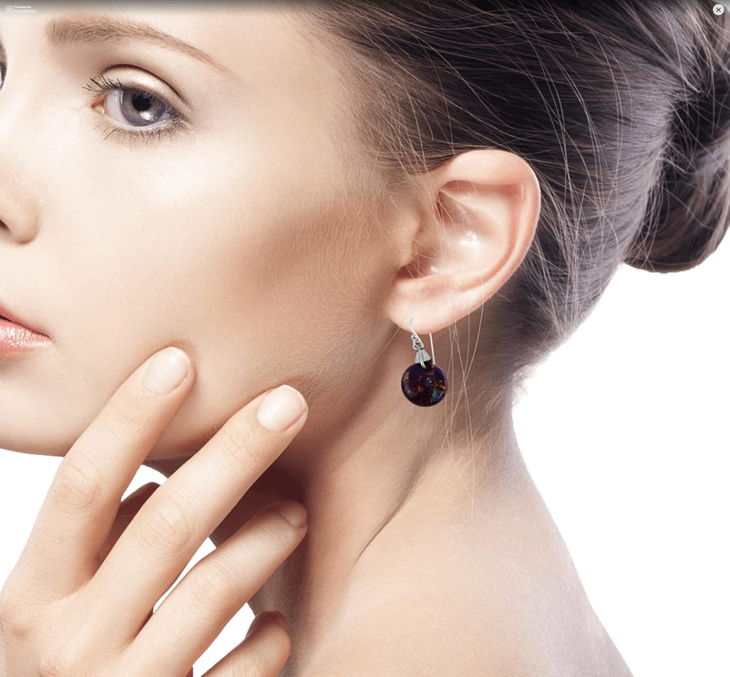 Miniatura 3 de NOVICA Aretes de gancho de plata de ley hechos a mano con esfera turquesa morada, miden 1.2 pulgadas de largo x 1.2 pulgadas de largo x 0 pulgadas