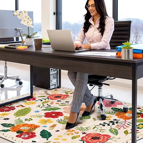 Vista 41 de Tapete para silla de oficina para suelo de madera dura y azulejos, tapete bohemio floral de 36 x 48 pulgadas para silla de computadora de oficina