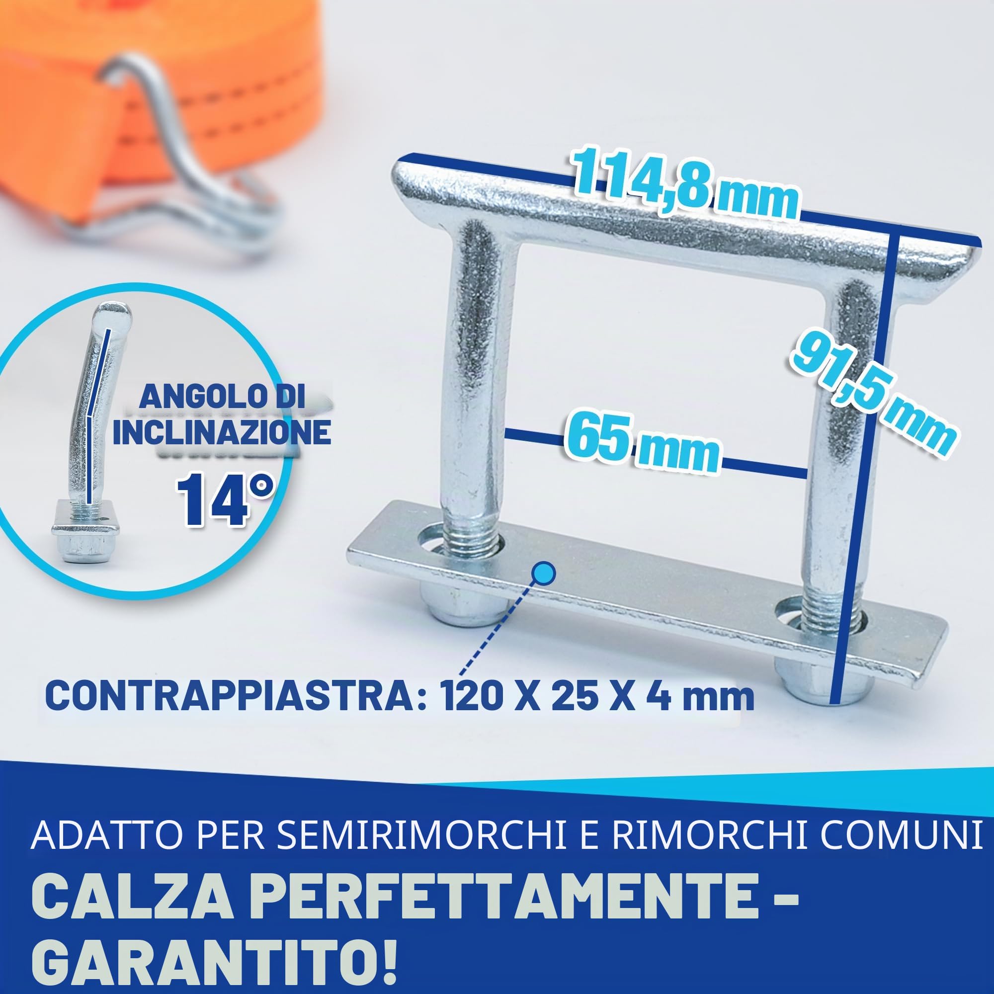 Staffa di fissaggio | 2500 daN | Occhielli di fissaggio Staffa a U | Adatta per rimorchi per autovetture, furgoni, sprinter, autocarri | Incl. contropiastra e dadi M12 (10 pezzi)