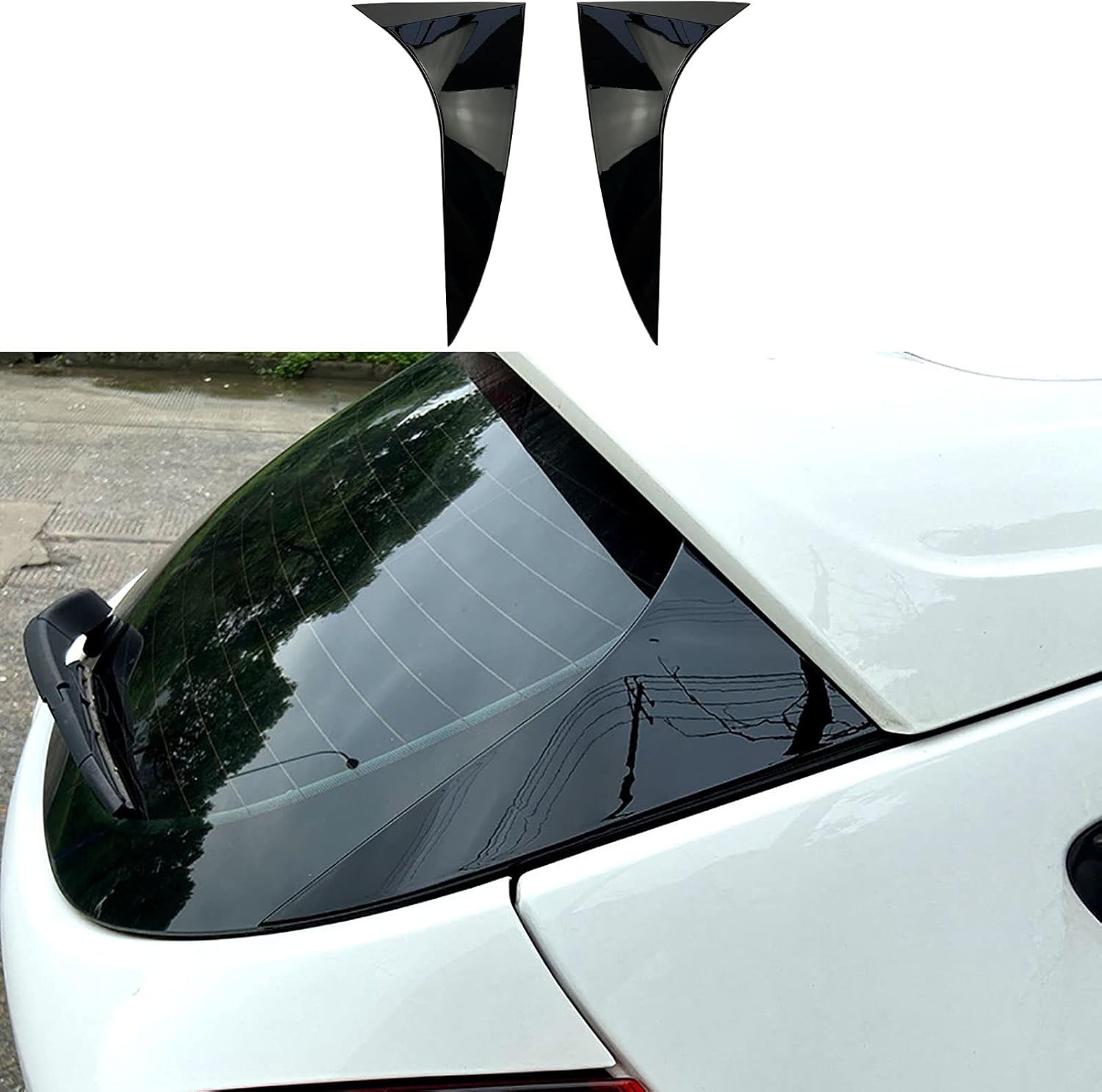 Car Rear Window Spoiler Side Wing Compatible with Ford Focus Hatchback 2015-2018, ABS Exterior Styling Accessories Body Kit Black 2 Pcs