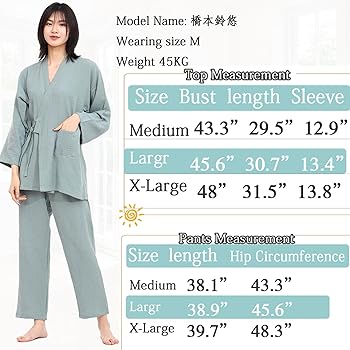 Pigiama Kimono In 100% Cotone Garza Per Donna – Set Morbido 2 Pezzi (Top + Pantaloni). Abbigliamento Da Notte E Relax Casuale.