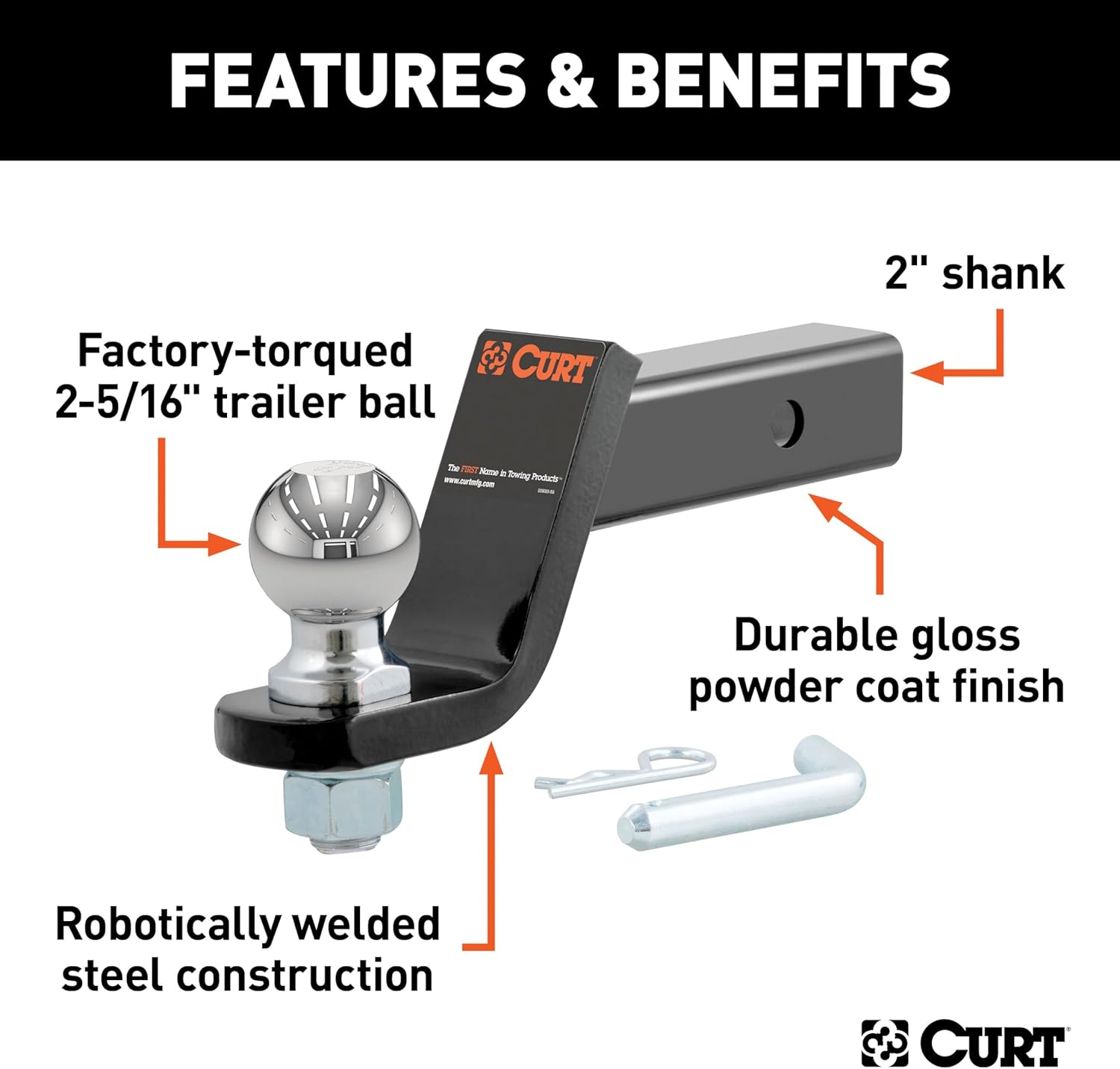 CURT Manufacturing 45042 Class III 2" Loaded Ball Mount with 2-5/16" Ball