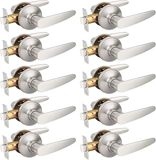 Probrico (10 Pack Unlocking Passage Door Levers Keyless Door Handles with Satin Nickel Finish for Hallway/Closets/Laundry Rooms, Home/Office Use