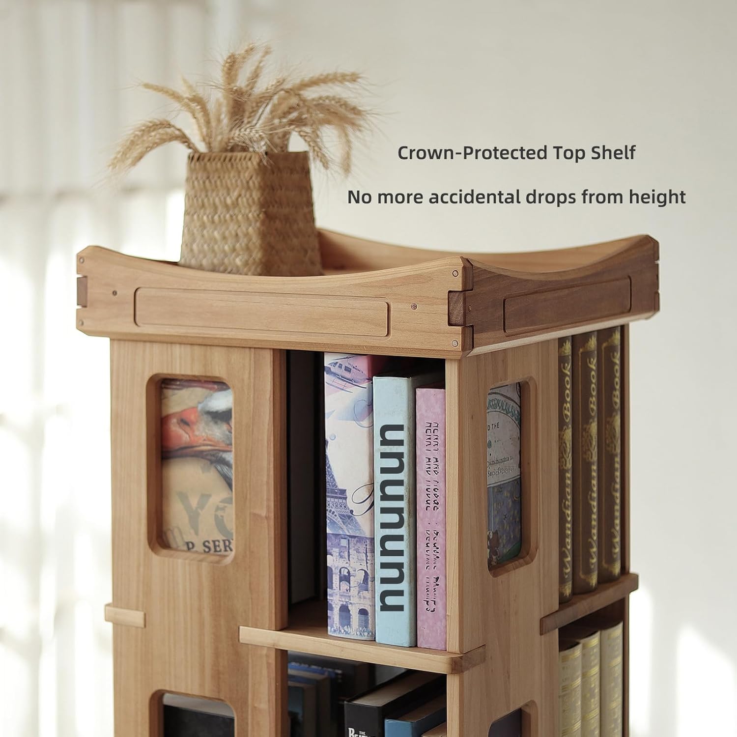 Wooden Rotating Bookshelf, Larger Solid Wood Revolving Bookcase,360°Spinning Book Shelf Tower,Floor Standing Storage Rack,Corner Organizer for Small Space,Study,Office,17"x17"x69.75"(5-Tier)