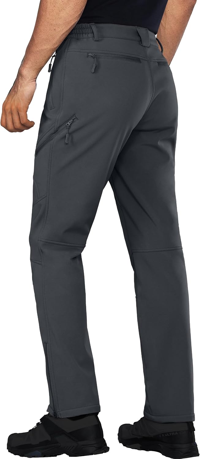 Stlight Mens Snow Ski Water Repellent Softshell Pants for Winter Hiking Fleece Lined Bottom Leg Zipper with 6 Zip Pockets - Image 2