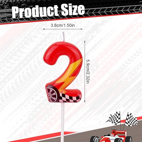 Miniatura 2 de Vela de cumpleaños con temática de autos de carreras, vela roja con número relámpago, decoración perfecta para tartas y suministros de decoración