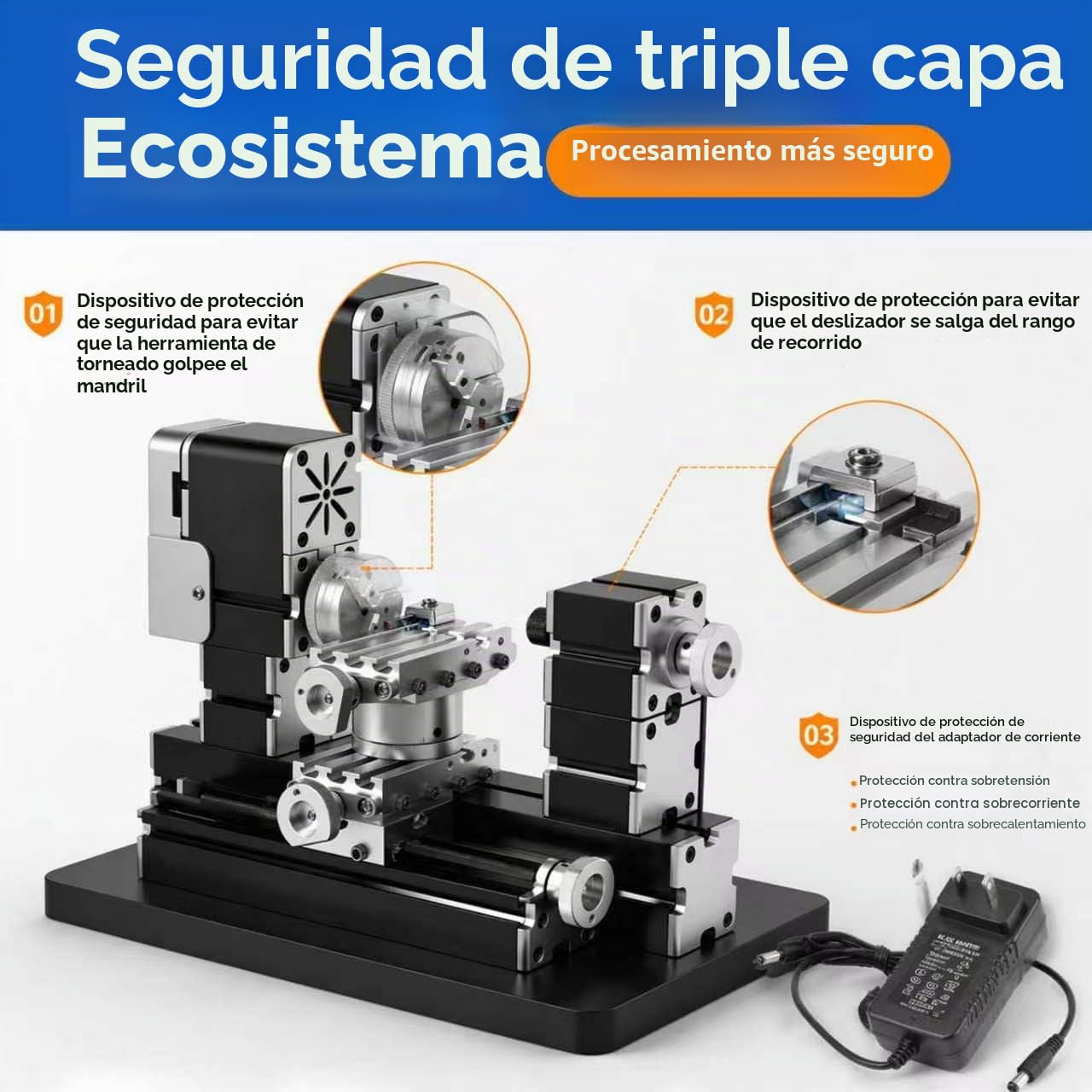 Mini torno de metal 60W 12,000 RPM, herramienta de máquina de 4 ejes para metal blando, madera, acrílico, plástico, mini torno de precisión con guarda de seguridad, indexador rápido, escala de