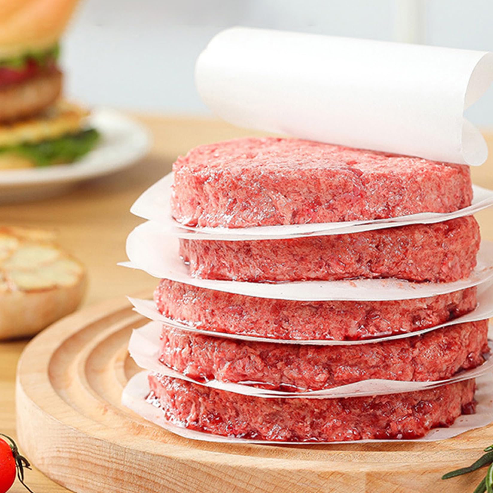 Patty Paper 500pcs Hamburger Round Patty Papier, papier Patty Round Burger de 5,1 pouces, feuilles de papier cire sans bâton Papier parchemin pour nourriture, four, congélateur micro-ondes sûr Hambur