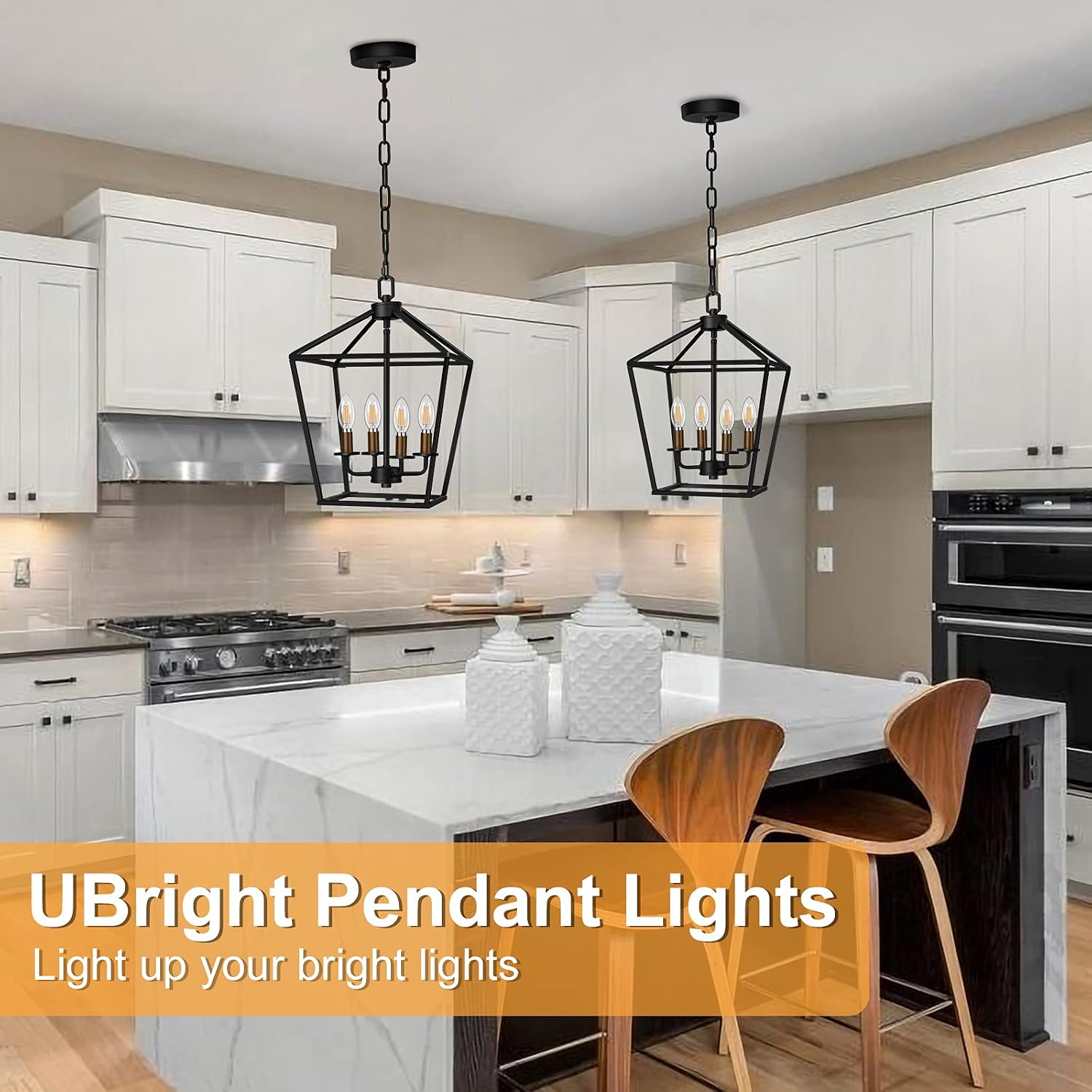 Chandelier Light Fixture 4-Light Pendant Lighting Pendant Ceiling Hanging Light Fixture Modern with 4 Bulb Farmhouse Chandelier for Kitchen Island Living Room Dining Room Foyer, ETL Listed