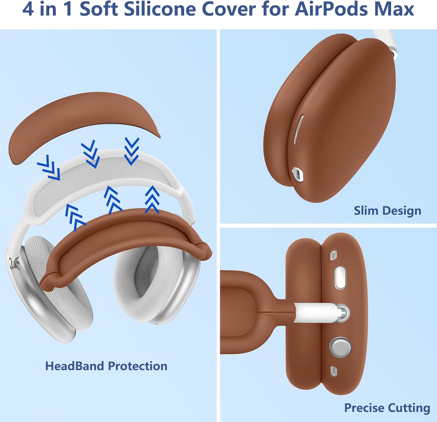 [4 in 1] Silicone Case Cover for AirPods Max USB-C (2024), Anti-Scratch Sweat-Proof Ear Pad Case Cover/Ear Cups Cover/Headband Cover Accessories Silicone Protector for AirPods Max Headphones (Dune) - Image 5