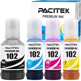 PACITEK 102 Ecotank 4-Colour Multipack Ink Replacement for Epson 102 Ink Bottle Refills for ET-2700 ET-2750 ET-2751 ET-2756 ET-3700 ET-3750 ET-4750 ET-15000 1 Black,1 Cyan, 1 Magenta, 1 Yellow