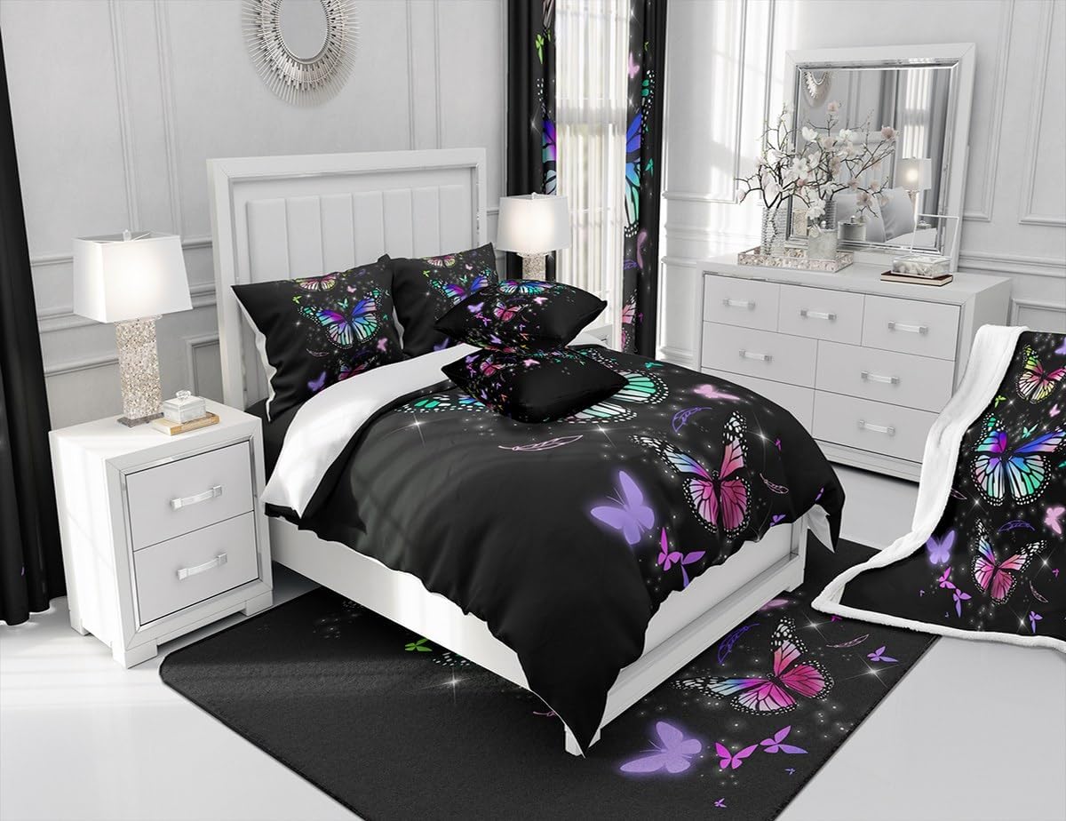 Feelyou バタフライ掛け布団セット ツインサイズ キッズ 蝶柄 掛け布団 男の子 ティーン向け 美しい蝶 寝具セット 白 羽毛