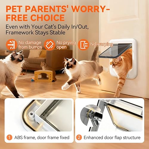 Miniatura 4 de Puerta interior de puerta para gatos, cerradura de 4 vías para interiores, marco de ABS reforzado, puertas para mascotas para gatos de hasta 18