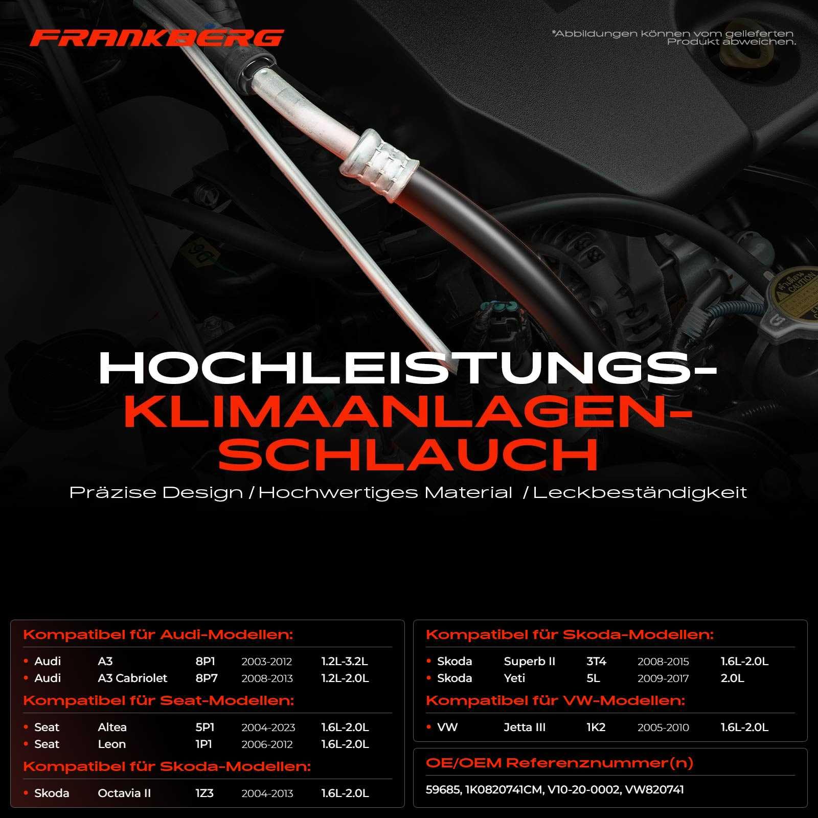 Frankberg Klimaleitung Kompatibel mit A3 Cabriolet 8P7 2008-2013 Leon 1P1 2006-2012 Golf Plus 521 5M1 2004-2013 J.e.t.t.a III 1K2 2005-2010 E.O.S 1F7 1F8 2006-2015 Replace# 1K0820741CM