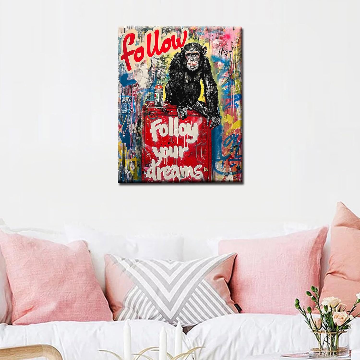 Tucocoo Banksy Monkey Paint by Numbers Kits with Brushes and Acrylic Pigment on Canvas Painting for Adults, Street Art Chimp Sitting on Red Box Picture for Home Wall Decor Gift 16''x20'' (DIY Framed)