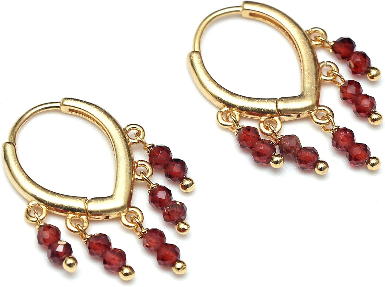 Gempires Red Garnet Earrings for Women,14K Gold Hoop Earrings, January Birthstone, Unique Gold Plated Womens Earrings, Everyday Wear, Gift for Her