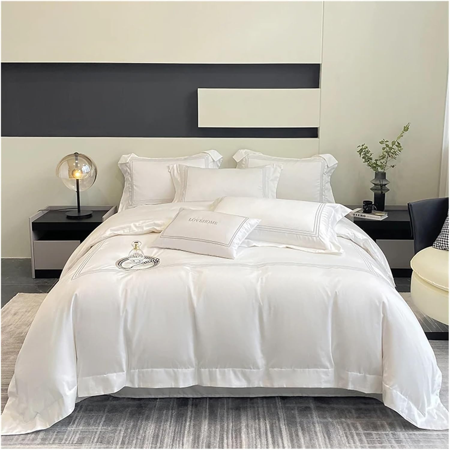 Bed, 100% Cotton Bedding Set Home Textile Three Lines Embroidery Luxurious Pillowcase Sheet Quilt Cover Twin/Queen/Single Bed