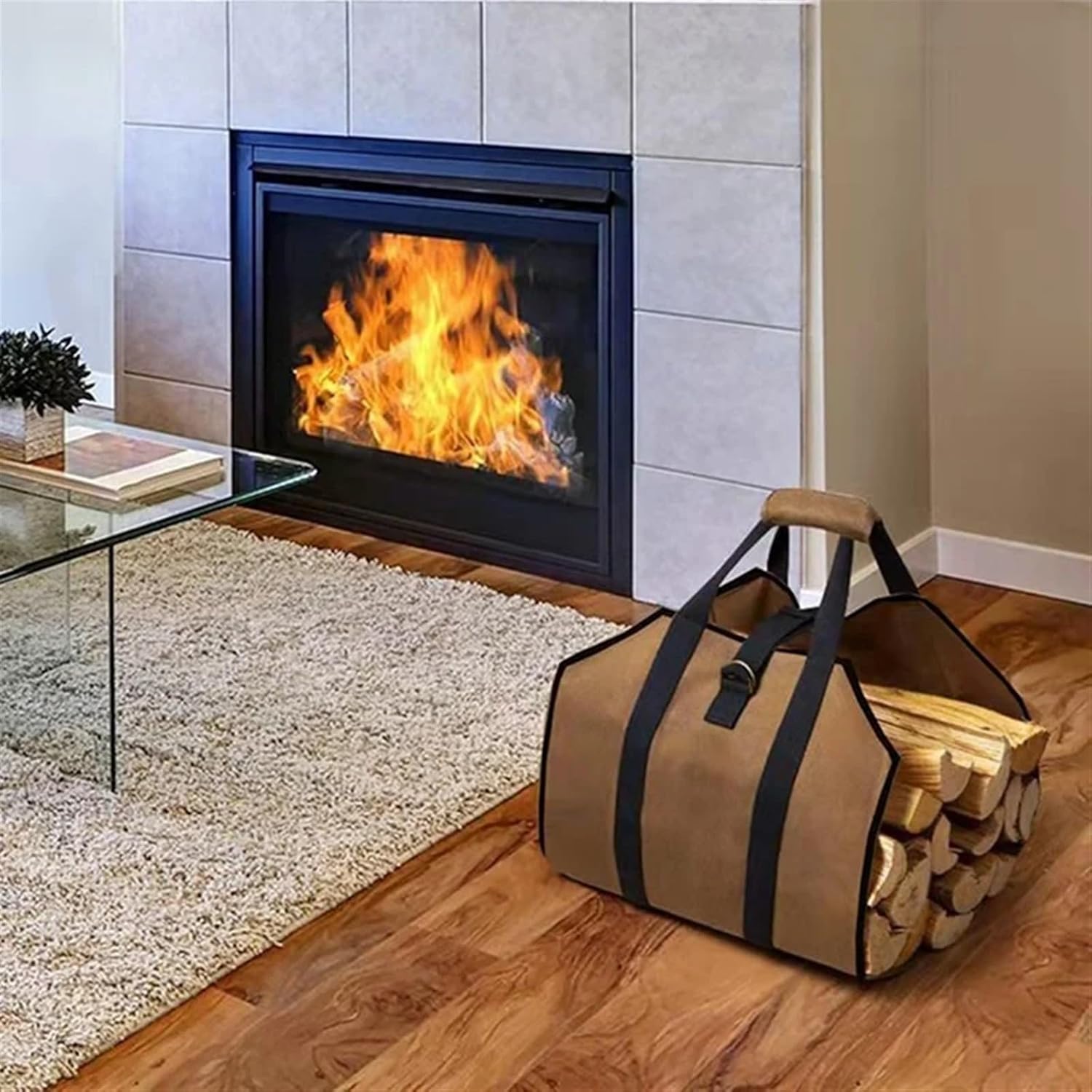 Firewood Storage Bag Canvas Firewood Wood Carrier Bag Log Camping Outdoor Holder Carry Storage Bag Wooden Canvas Bag