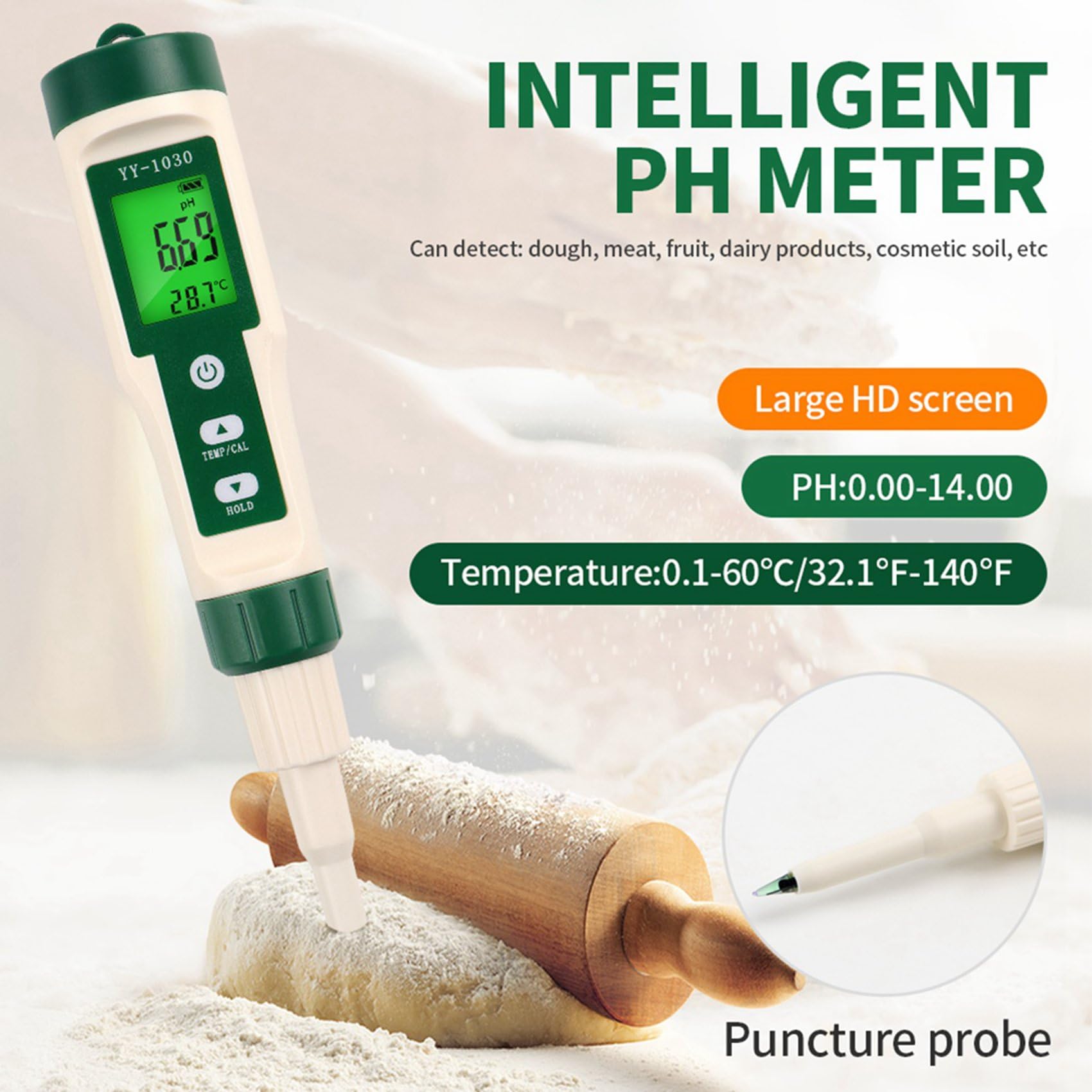 2X Professionelles PH-Meter für Lebensmittel, Hochpräziser Sensor, Temperatur- und Säuretester zum Brauen Von Käse, Fleisch, Konserven, Teig, Boden, PH-Meter