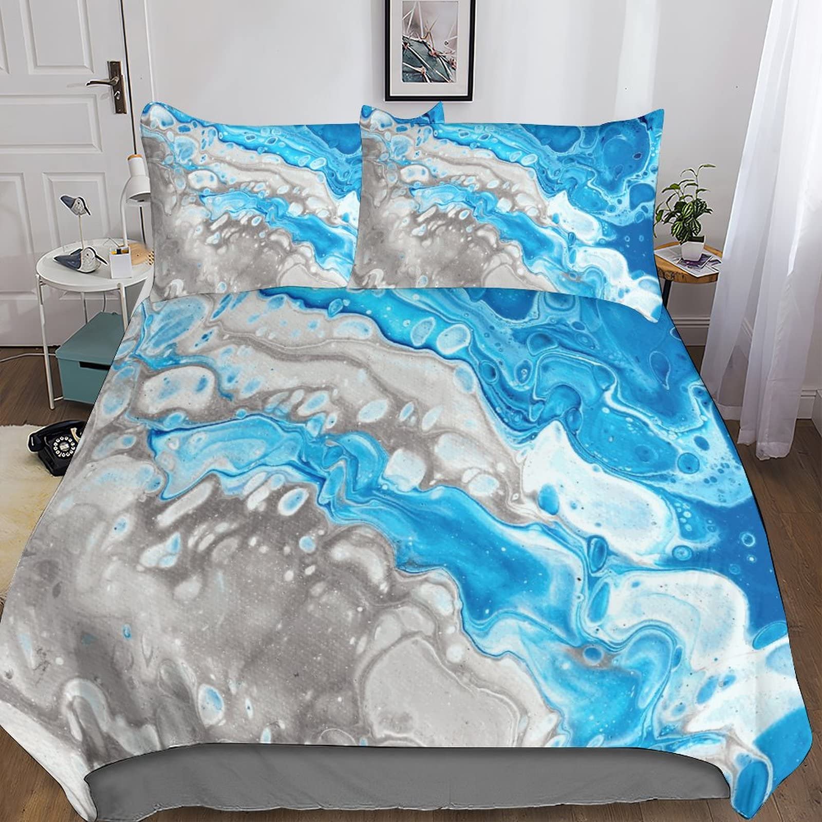 Housse de couette motif marbre king pour un lit sans plis