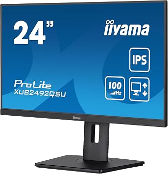 iiyama Prolite XUB2492QSU-B1 23.8 Inch IPS LED Monitor WQHD 100Hz HDMI DP USB 3.2 USB-C3.2 Slim-Line Height Adjustment Pivot FreeSync Black