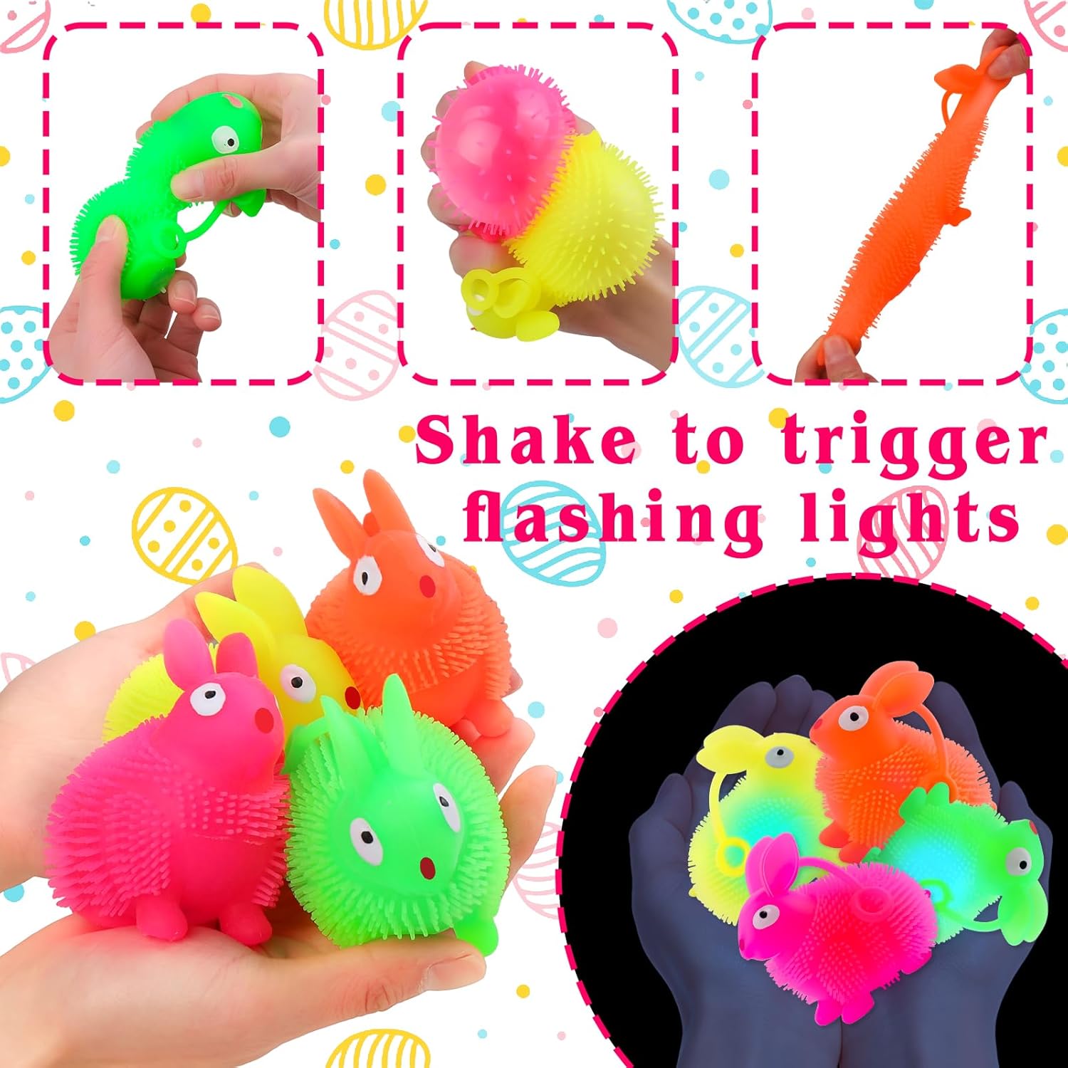12 Pack Easter Basket Fillers Bunny Puffer Balls, Squeeze Toy with Super Solid Squish for Easter Egg Hunt Party Favor Classroom Prizes Easter Basket Stuffers