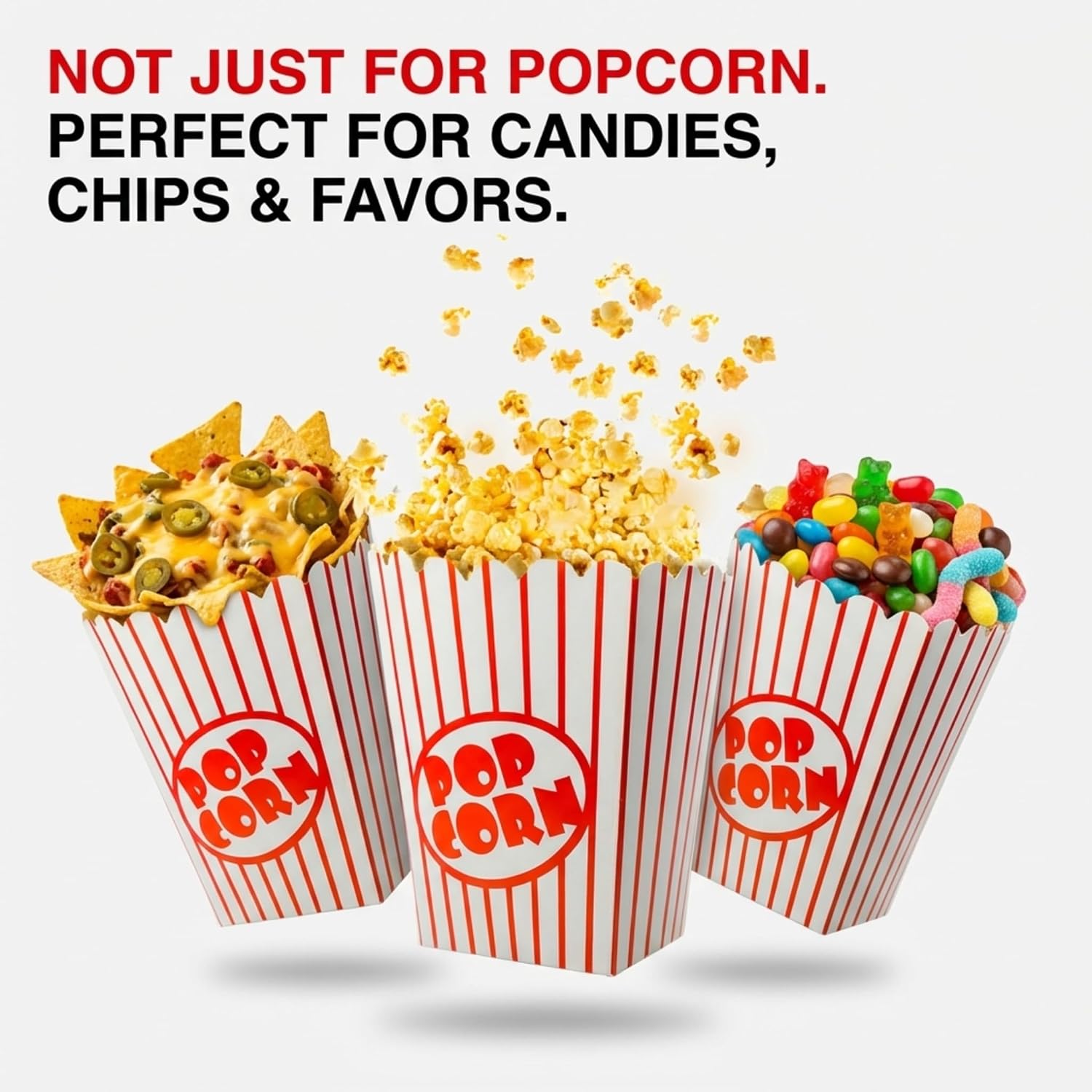 Popcorn Boxes 25 Pack, Popcorn Container Buckets for Movie Night Party, Red and White Popcorn Bags, Vintage Snack Box Concession Carnival Supplies, Individual Popcorn Bucket for Pop Corn Machine