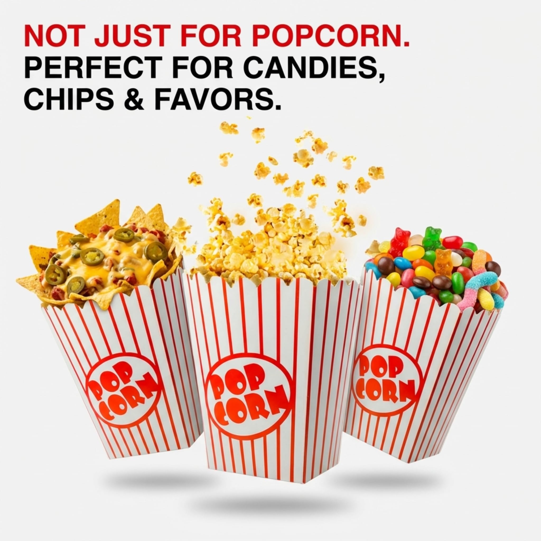 Paquete de 50 cajas de palomitas de maíz, bolsas de palomitas de maíz de noche de cine para fiestas, bolsas de palomitas de maíz rojas y blancas para palomitas de maíz, caja de aperitivos vintage,