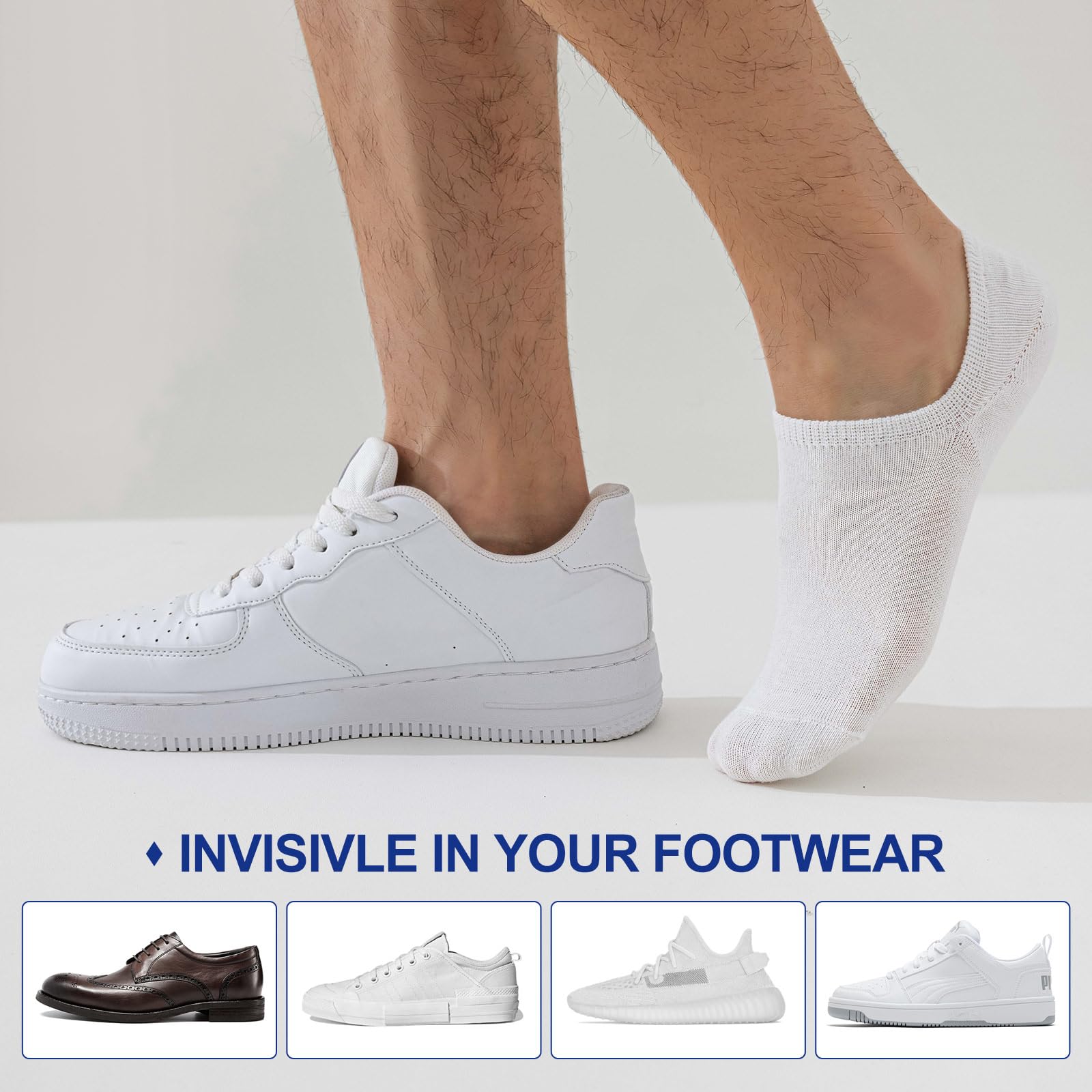 Niofind Lot de 6 paires de chaussettes invisibles invisibles en coton pour homme et femme avec doublure en silicone antidérapant