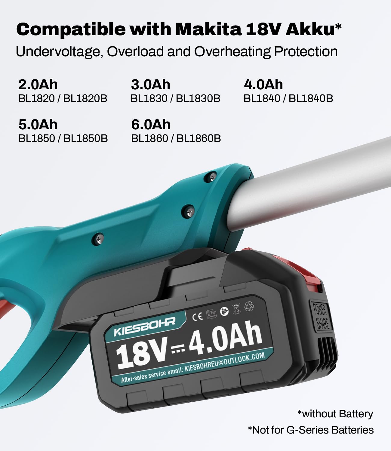 Akku Hochentaster Kompatibel mit Makita 18V-Akkus, CSH001 Akku Astsäge Teleskop, 8 Zoll Kettensäge mit Verlängerung, 20 cm Schwertlänge, Motorkopf mit 15° Neigung (ohne Akku)