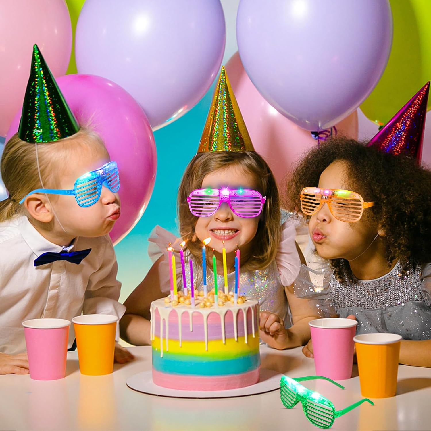 Hooqict 15 Pack Light Up Glasses 5 Colors LED Glasses Glow in The Dark Party Supplies for Kids Adults 80s Shutter Shades Neon Party Favors