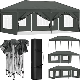 Laneetal Folding Garden Gazebo 3 x 6 m, Pop Up Reception Tent, Metal Gazebo, with 6 Side Walls and 4 Windows, for Camping Beach Parties, Anthracite