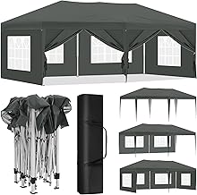 Laneetal Tonnelle de Jardin Pliante 3x6m, Tente de Réception Pop-up, Pavillon en Métal, avec 6 Parois Latérales et 4 Fenêtres, pour Camping Fête Plage, Anthracite