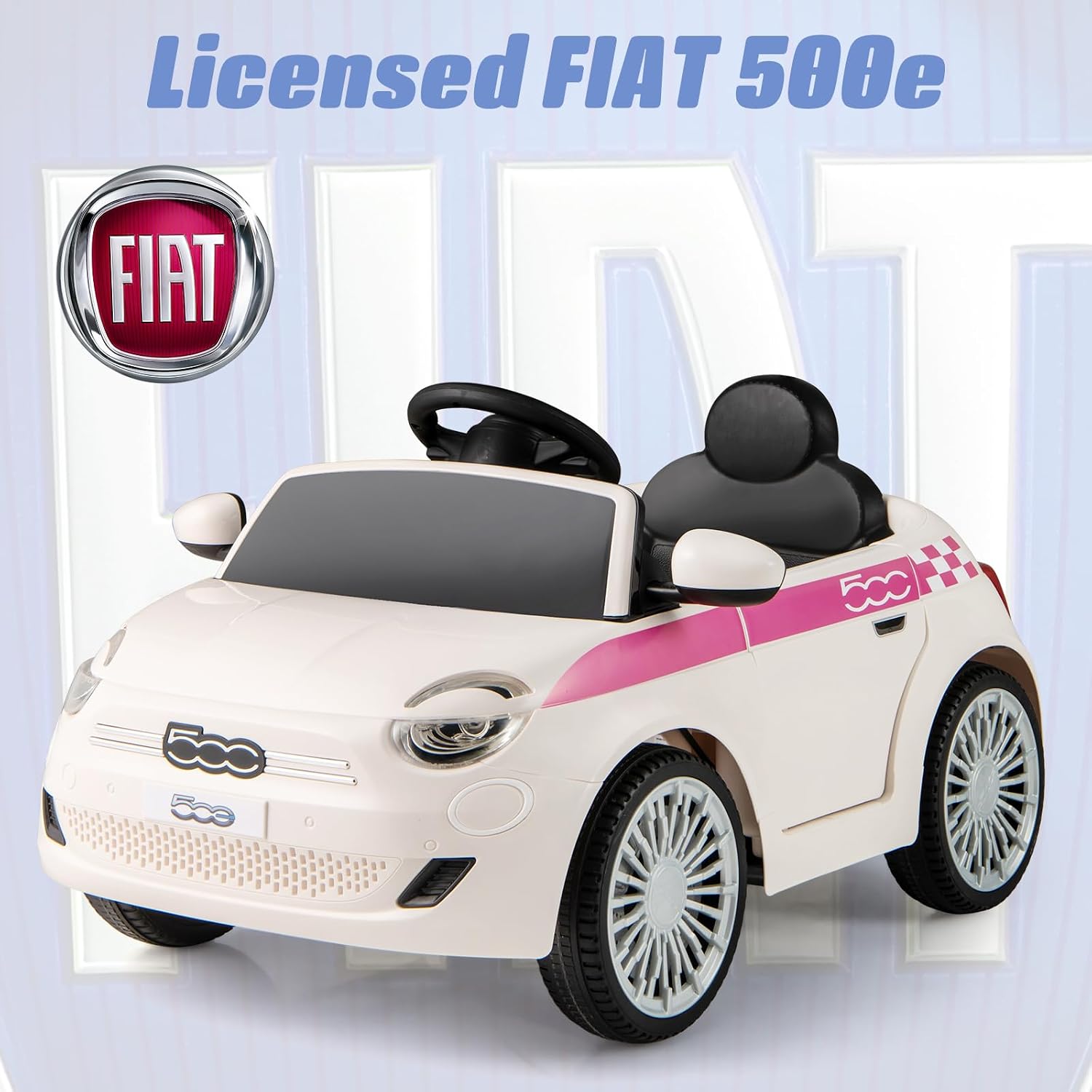OLAKIDS Push Car for Toddlers, 3 in 1 Licensed Fiat 500e Baby Sliding Walking with Parent Control Handle Adjustable Canopy Footrest, Kids Ride on Toys with Horn for Boys Girls (White)