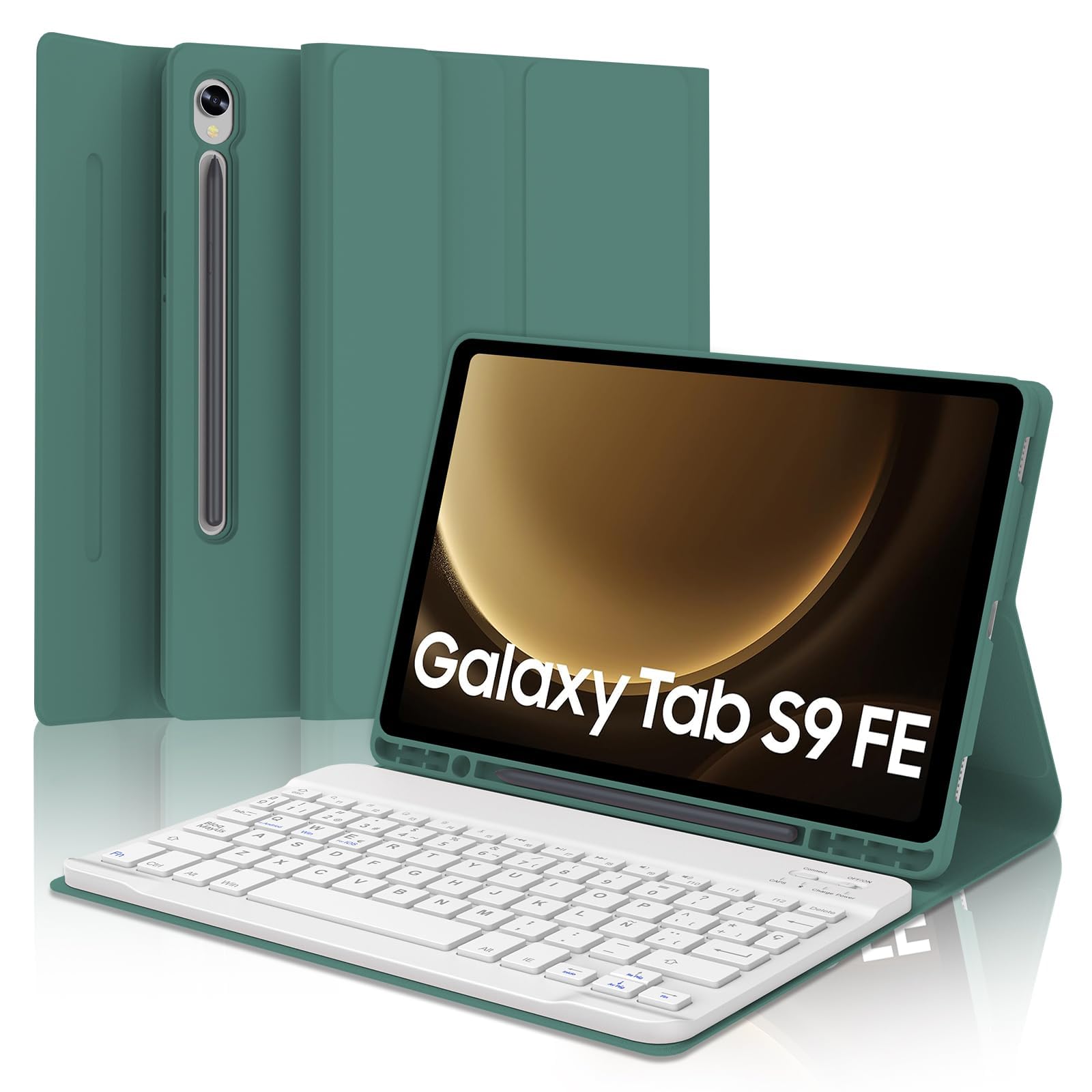 Funda teclado Samsung Galaxy Tab S9 FE y S10 FE con teclado Bluetooth inalámbrico español Ñ verde 8