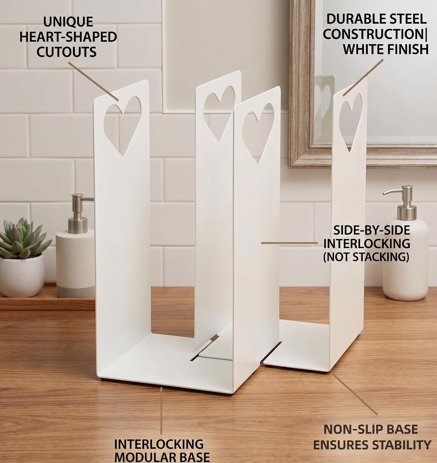 Set of 2 Interlocking Towel Organizers with Adjustable Shelf Dividers, White | Creative Stainless Steel Towel Storage for Closet & Bathroom, Home Space Saving