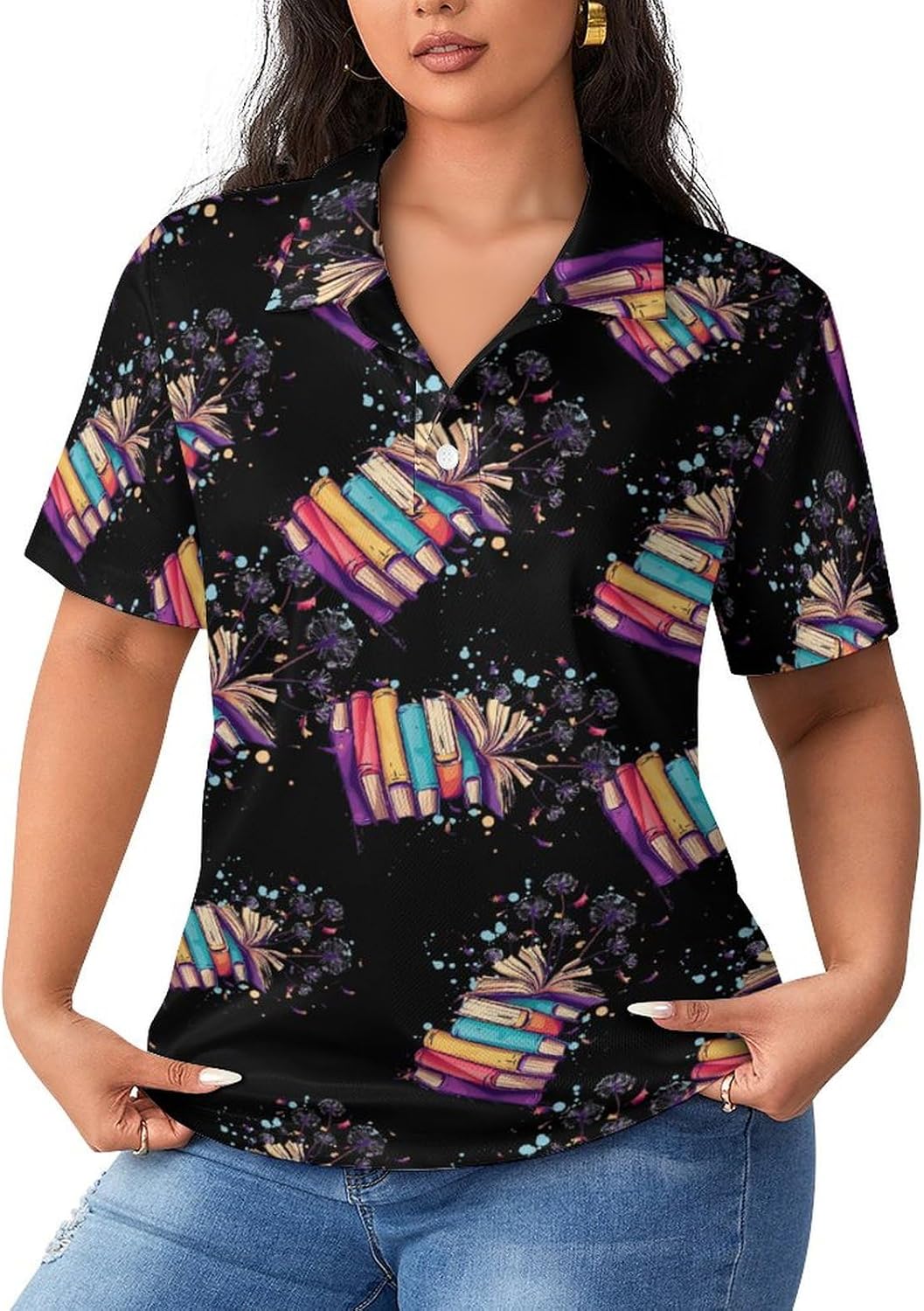 Dandelion Book Reading Womens Polo Shirts Short Sleeve Golf Shirts Casual Tennis Shirts for Work Business