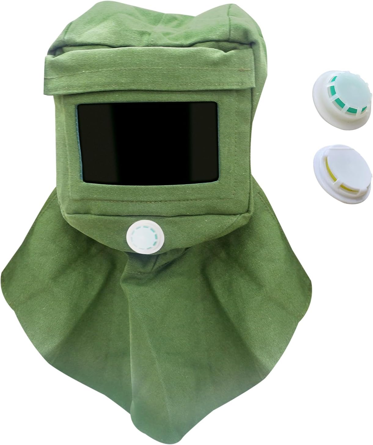 Sand Blasting Hood Cap, Shawl Cap Sandblaster Mask Anti Wind/Sandblaster Tools with Mask Breathing Valve, Dust Protective Face Mask Neck Protector, Green