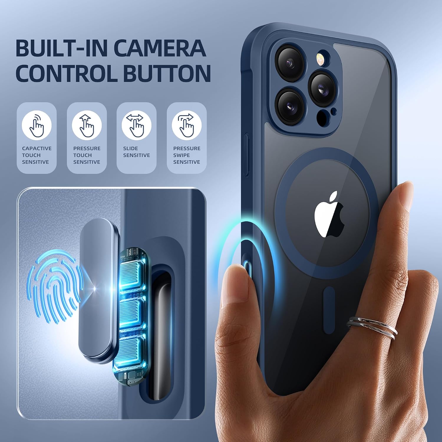 BERFY for iPhone 16 Pro Case, Compatible with MagSafe, Built-in Privacy Screen Protector, Camera Protection, Shockproof Full Body Phone Case 6.3", Clear Dark Blue thumbnail