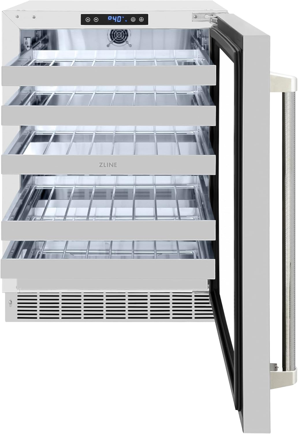ZLINE Autograph Edition 24 in. Touchstone Dual Zone 44 Bottle Wine Cooler with Stainless Steel Glass Door and Polished Nickel Helix Handle (RWDOZS-24-KPN)