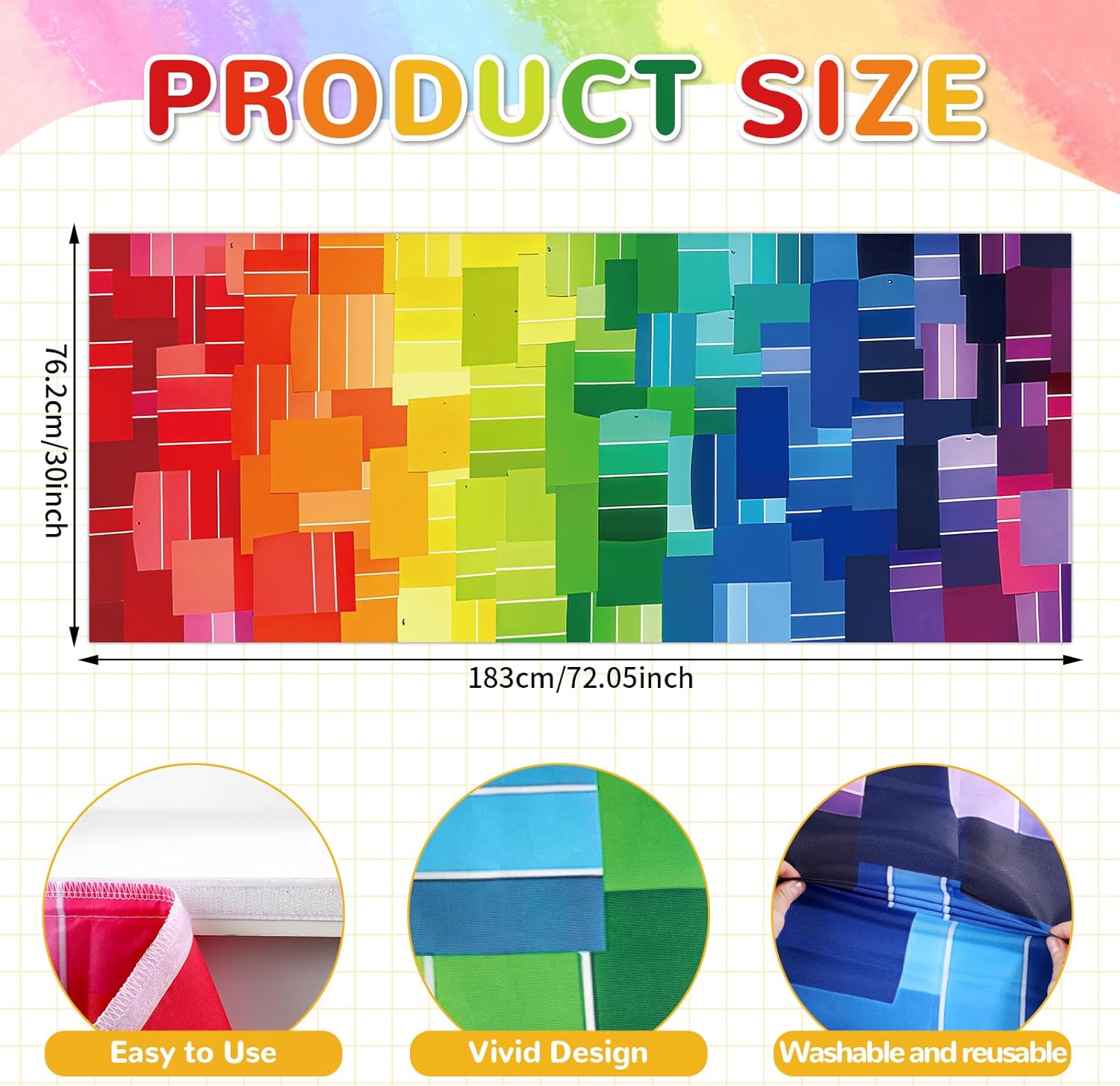 6FT Colorful Table Skirt Teacher Desk Skirt Classroom Table Cover for Back to School Decor Classroom Tables Cloths for First Day of School Supplies Office Bookcase Cabinet Decorations