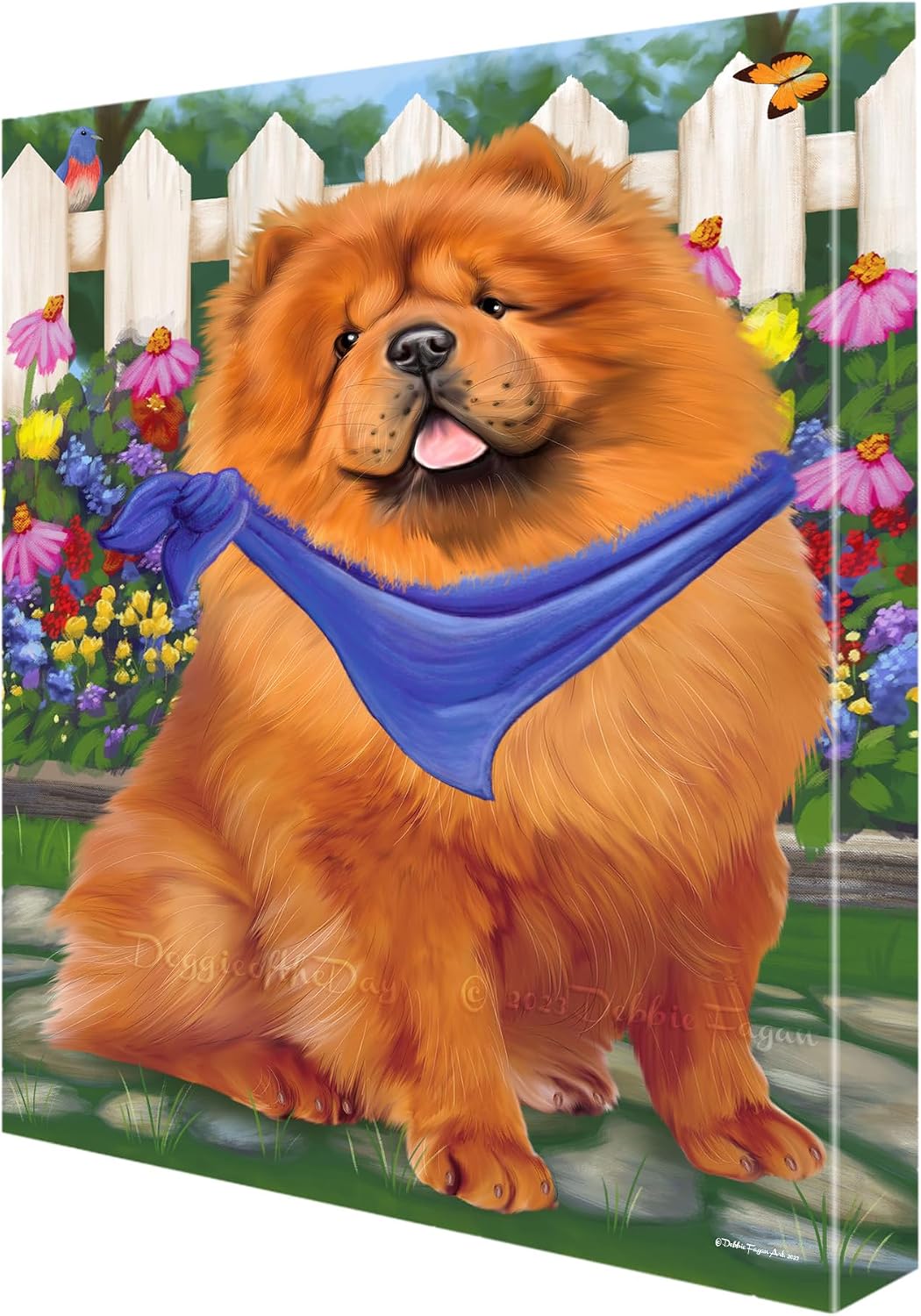 Spring Floral with Chow Chow Dogs Canvas Wall Art - Premium Quality Ready to Hang Room Decor - Black Floating Framed 16" x 24"