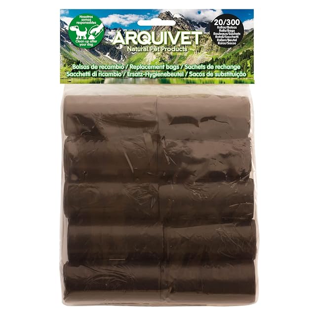 Foto 3 de 7 de Arquivet Bolsas de recambio para excrementos de perro, Negras, 20 Rollos x 15 Bbolsas