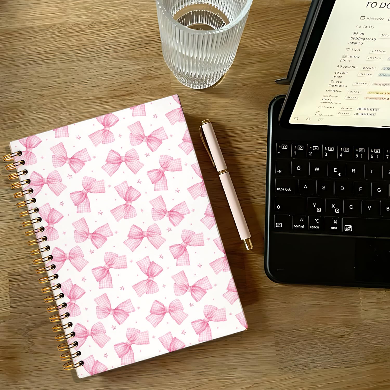 Pink Coquette Bow Star Spiral Diario per donne, diario preppy per donne, forniture per ufficio rosa, taccuino con fiocco preppy per donne, 14 x 20 cm