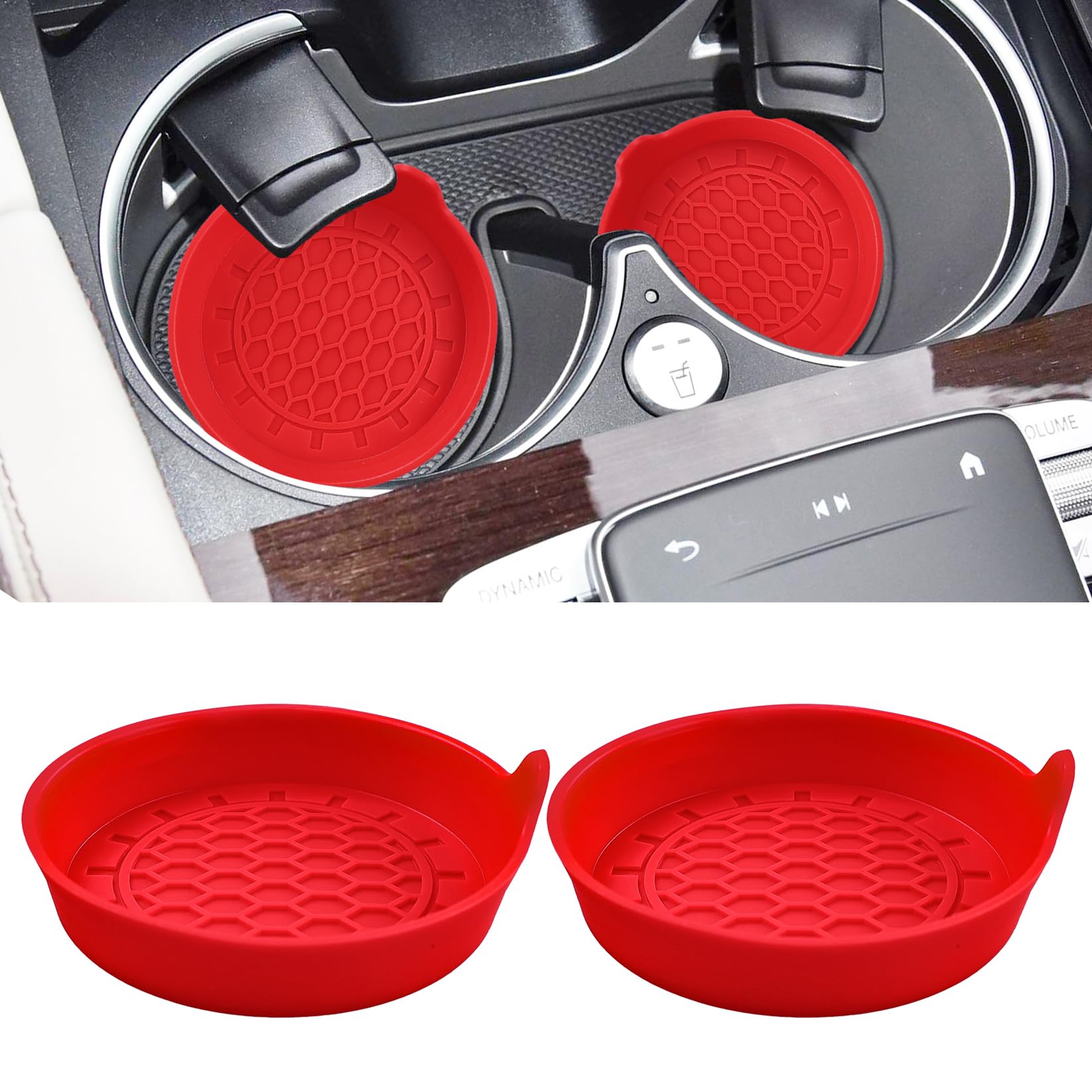 Amooca Automotive Cup Holders Universal Car Cup Coaster Waterproof Non-Slip Sift-Proof Spill Holder Car Interior Accessories 2 Pack Red